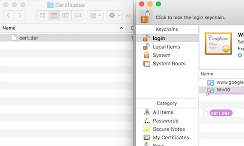 Safari复制证书到钥匙扣